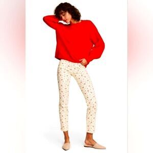 H&M Size 14 Red Floral Print Slim Leg Twill Stretch Pants